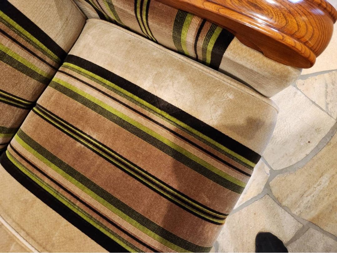 昭和レトロ　アンティーク ストライプ3pソファ モケット　ファブリック