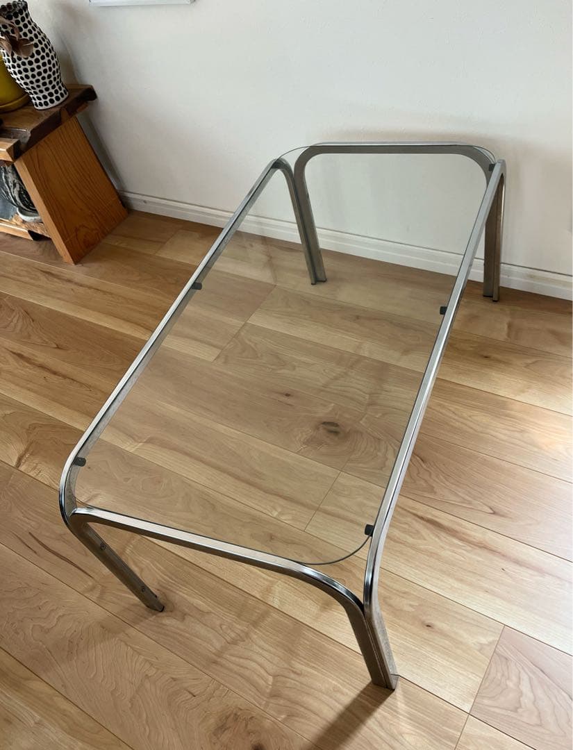 ミッドセンチュリー　ガラステーブル　古家具　ラウンドシルエット