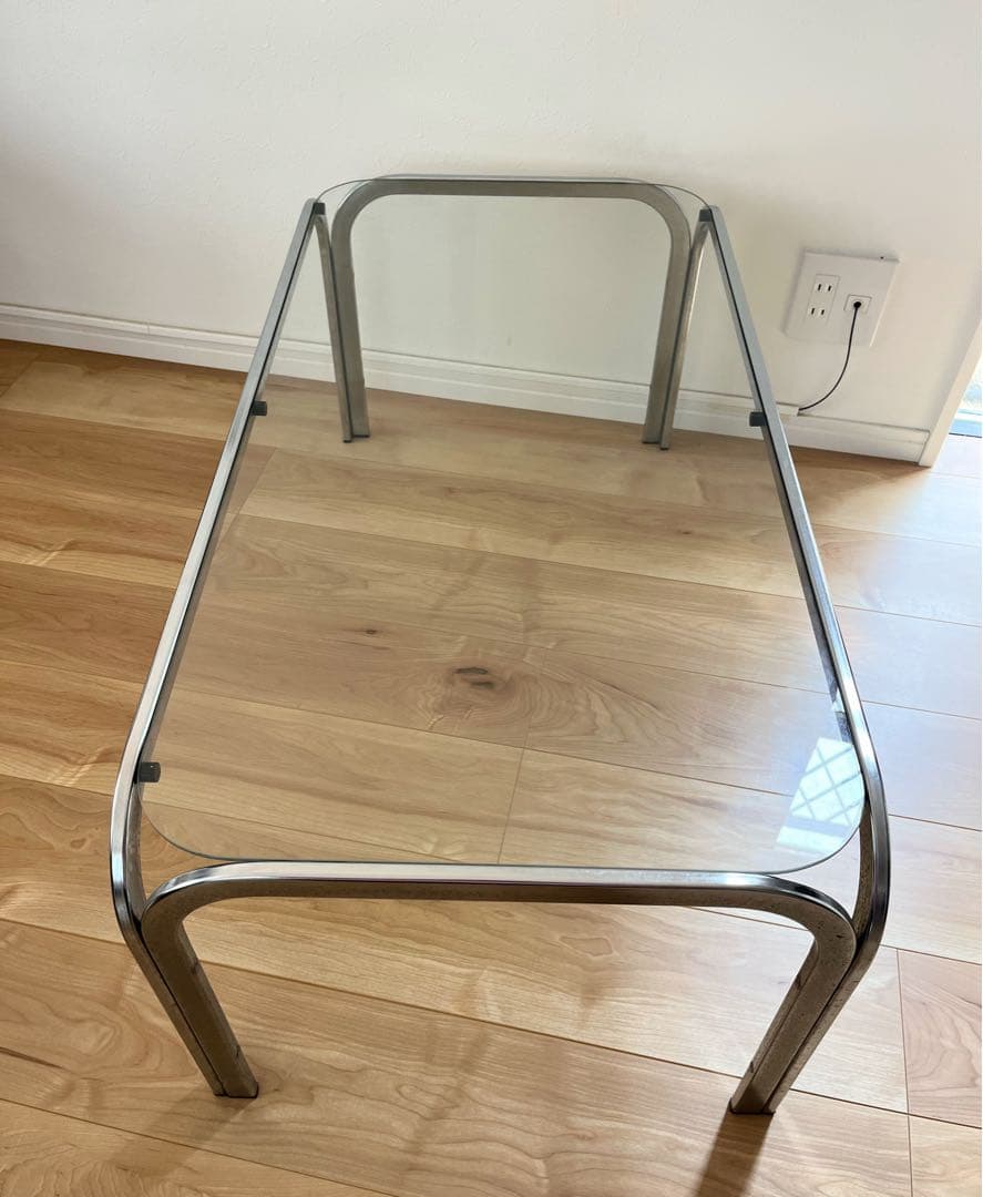 ミッドセンチュリー　ガラステーブル　古家具　ラウンドシルエット