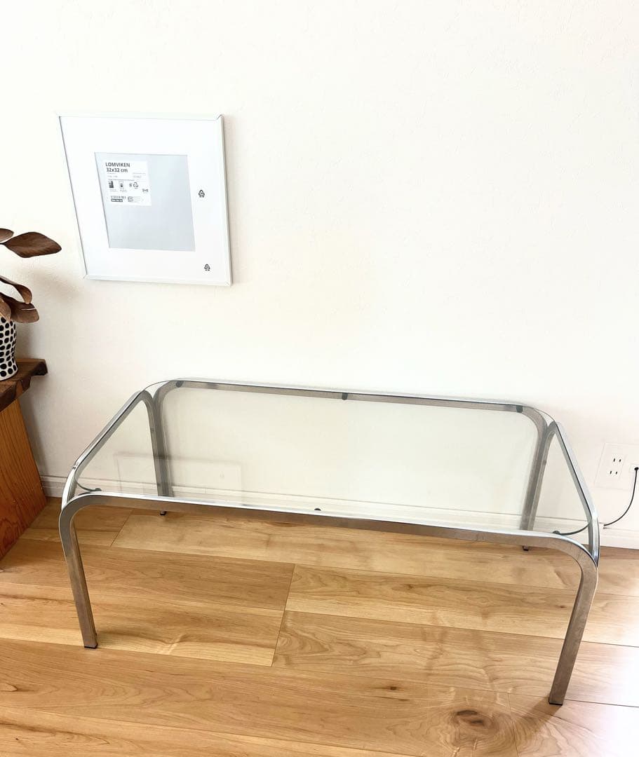 ミッドセンチュリー　ガラステーブル　古家具　ラウンドシルエット