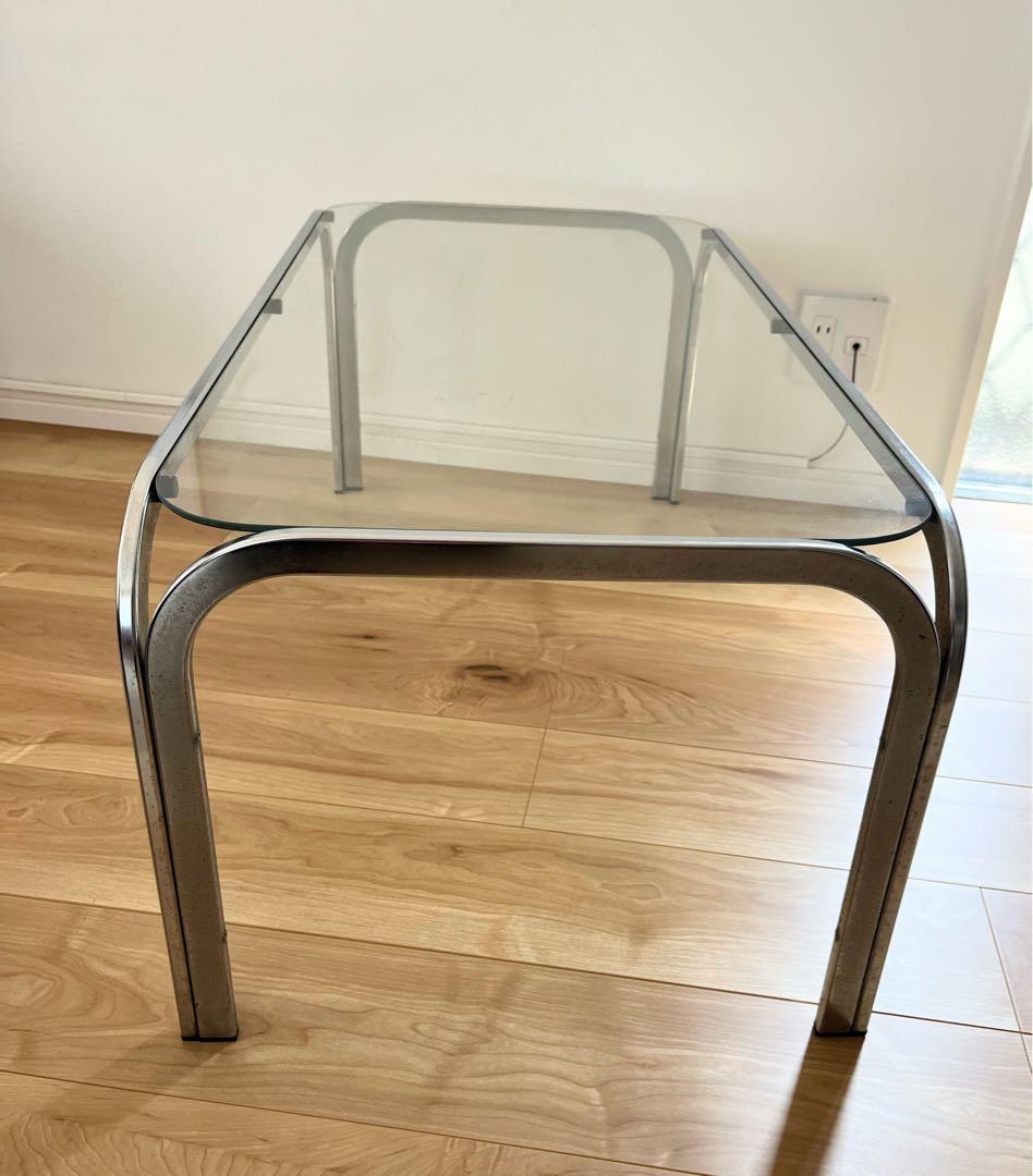 ミッドセンチュリー　ガラステーブル　古家具　ラウンドシルエット