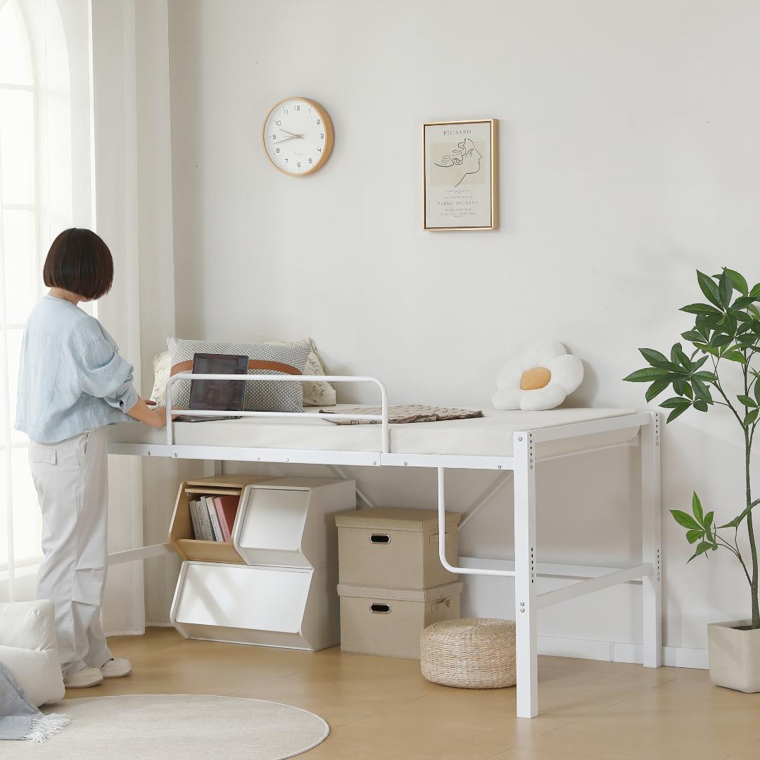 限定価格！ロフトベッド【高さ90CMｘSD・セミダブル】高さ調整可能 WHITE