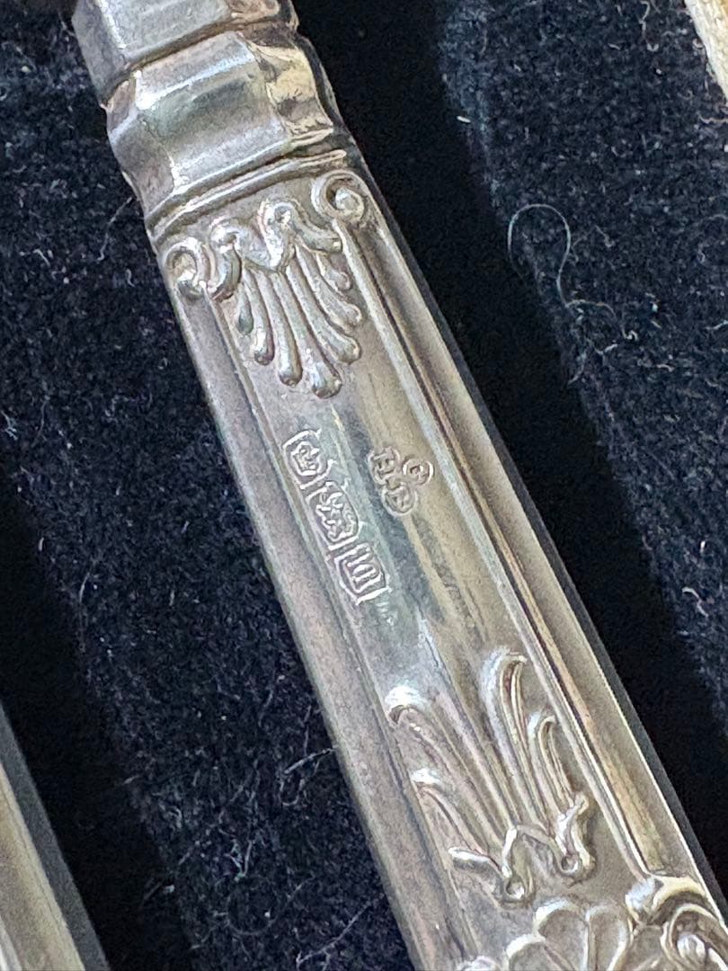 イギリスアンティーク 純銀製バターナイフ6本セットボックス付