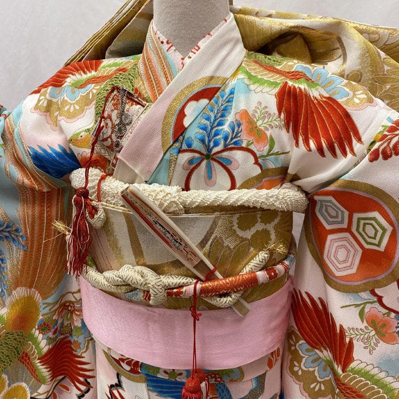 ◎504ag33◎七五三 七歳 女児 単衣 セミアンティーク 着物&丸帯◎美品