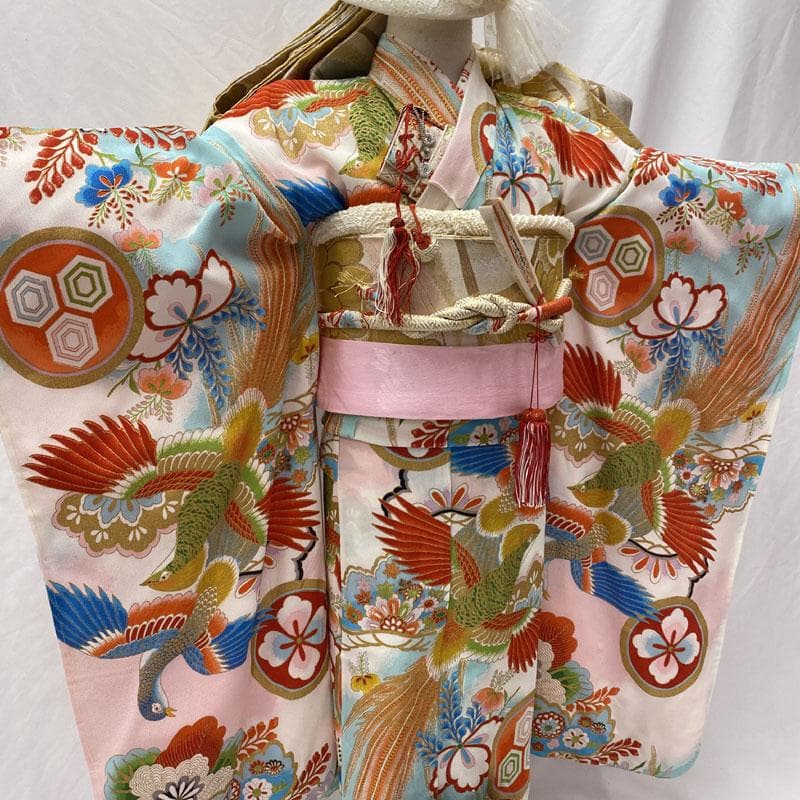 ◎504ag33◎七五三 七歳 女児 単衣 セミアンティーク 着物&丸帯◎美品