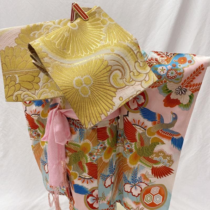 ◎504ag33◎七五三 七歳 女児 単衣 セミアンティーク 着物&丸帯◎美品