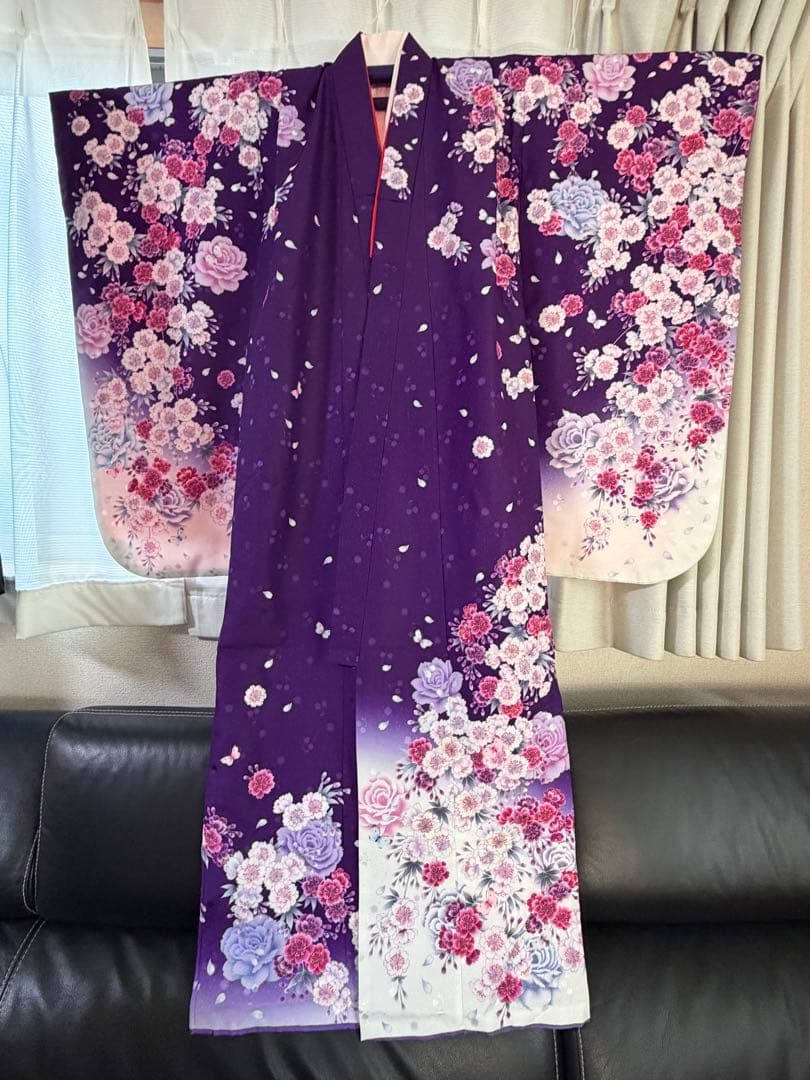 七五三　7歳　着物セット　紫　蝶々