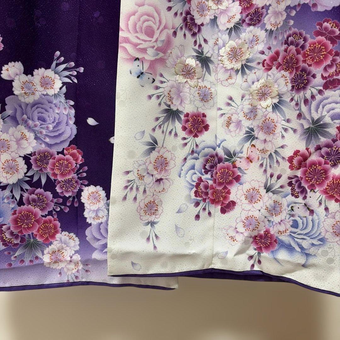 七五三　7歳　着物セット　紫　蝶々