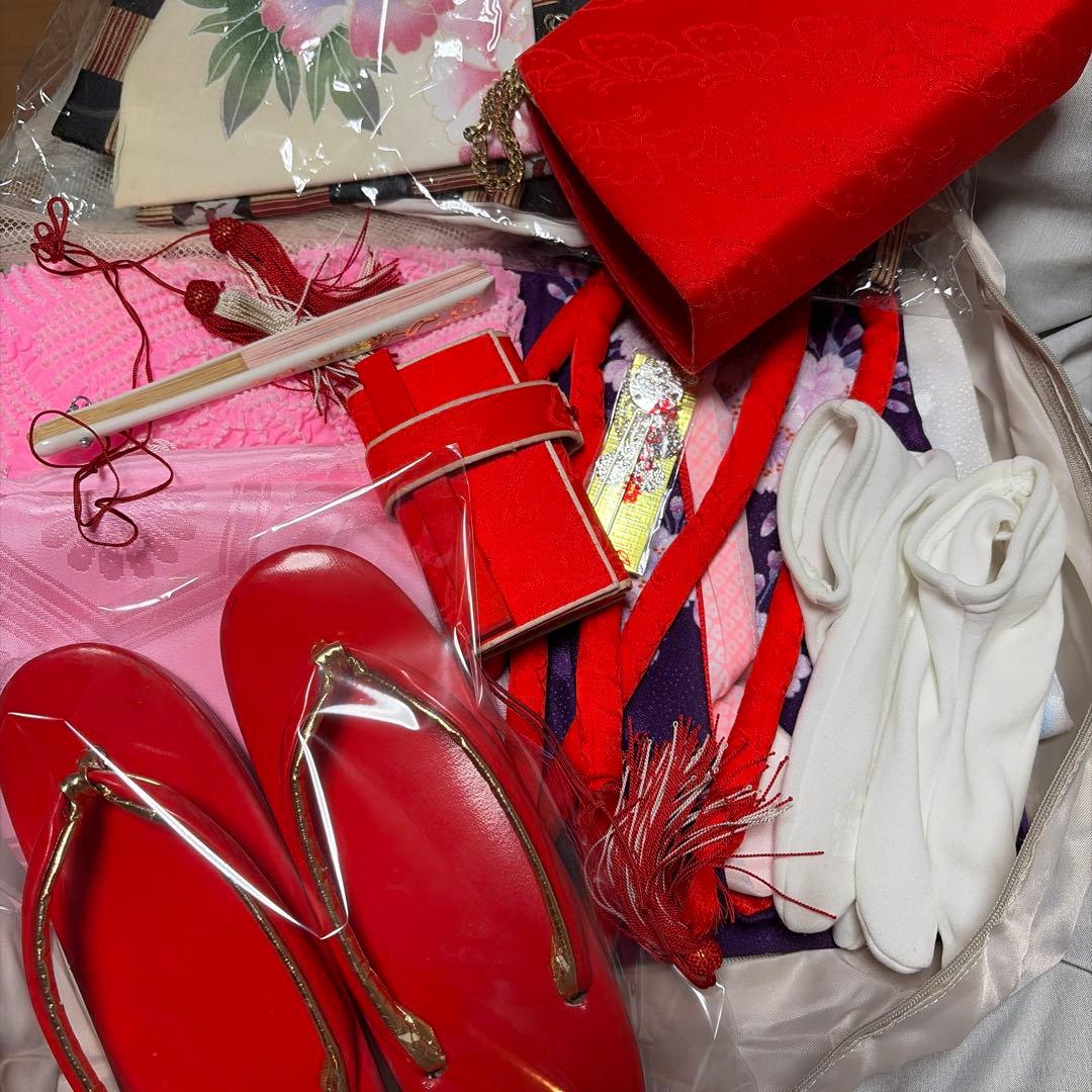 七五三　7歳　着物セット　紫　蝶々