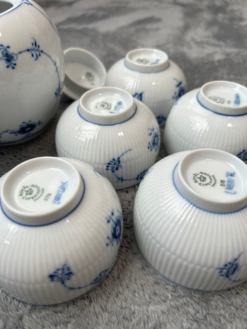 ロイヤルコペンハーゲン ブルーフルーテッド　急須、湯呑み5客セット