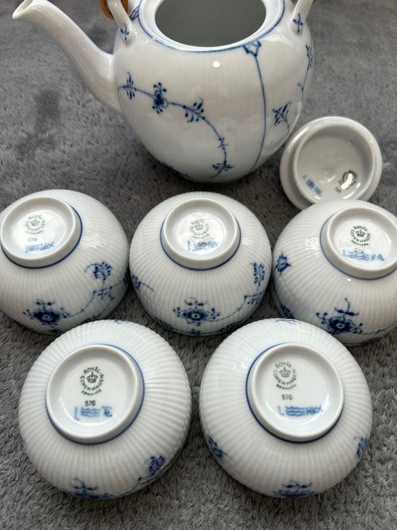 ロイヤルコペンハーゲン ブルーフルーテッド　急須、湯呑み5客セット