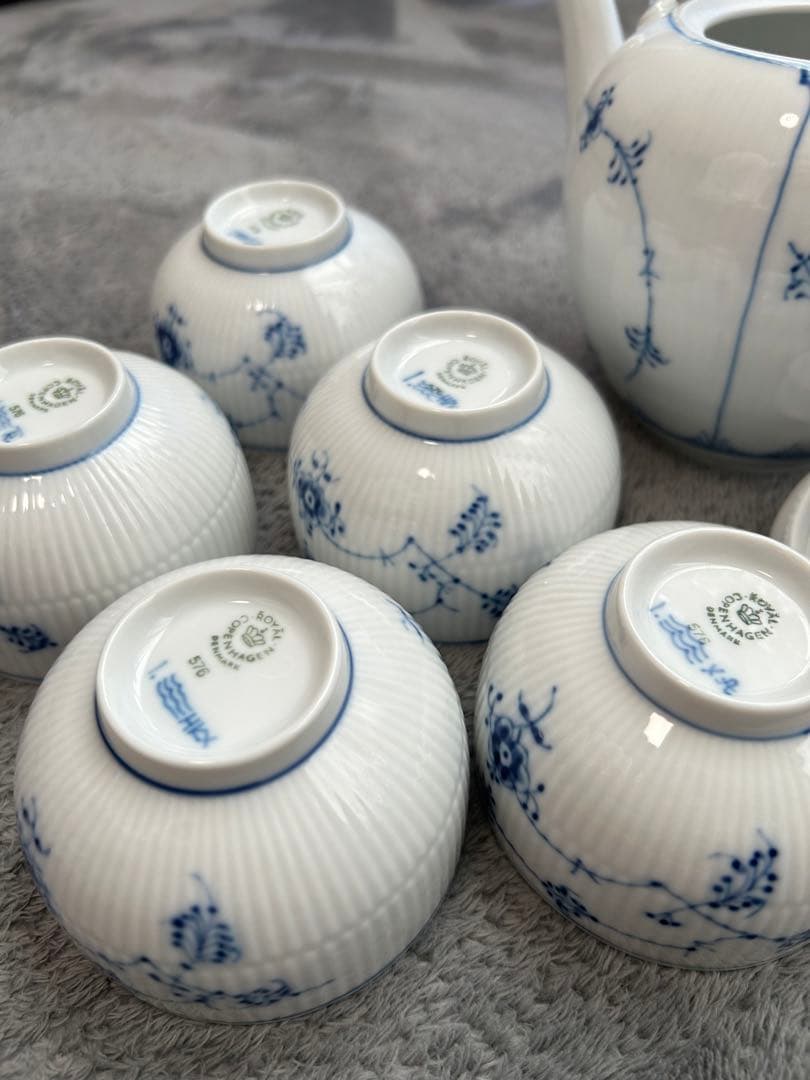 ロイヤルコペンハーゲン ブルーフルーテッド　急須、湯呑み5客セット