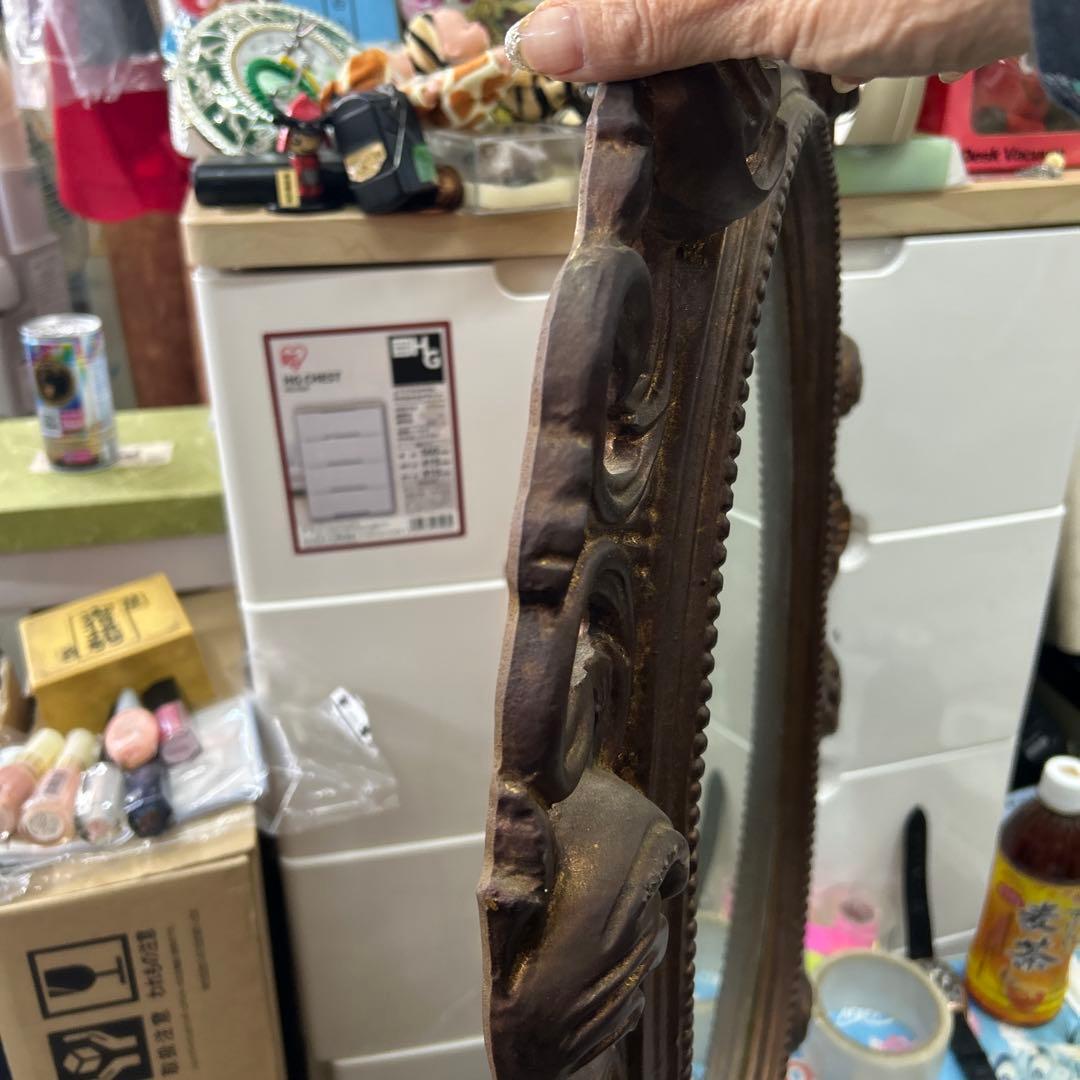 イタリア製　　壁掛け ウォールミラー アンティーク 鏡 飾りミラー 木製