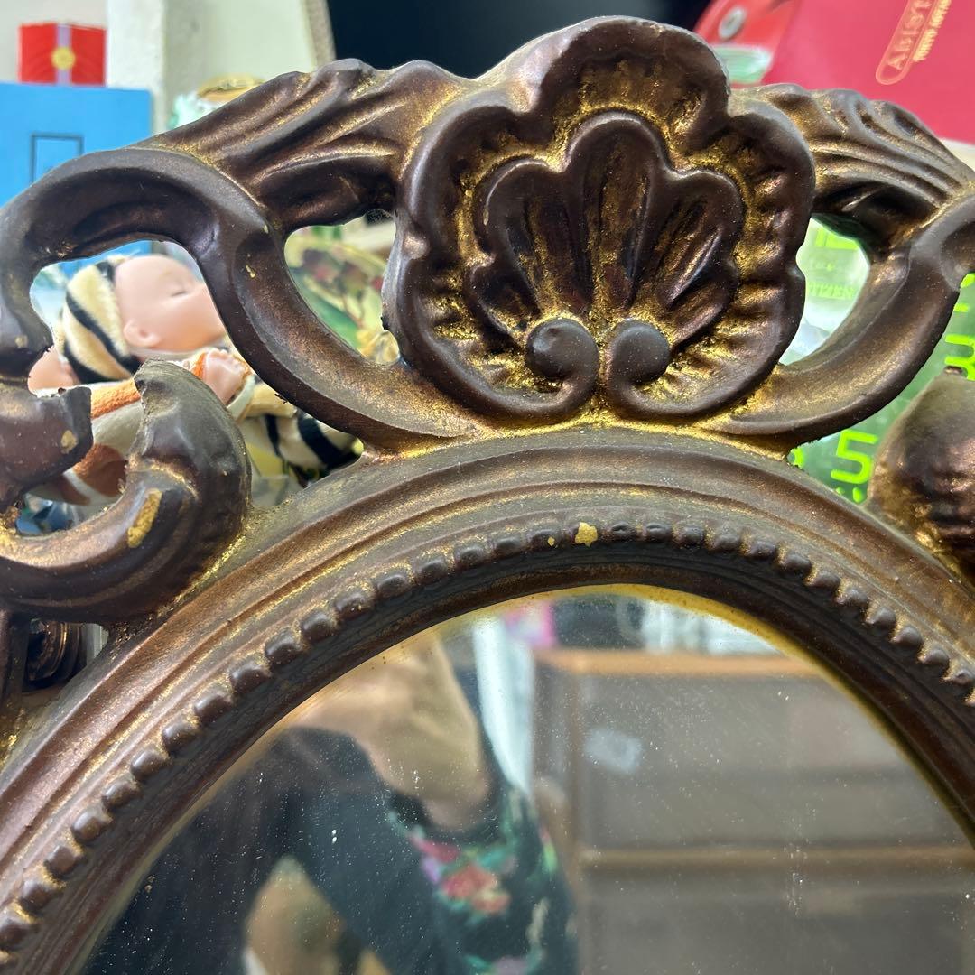 イタリア製　　壁掛け ウォールミラー アンティーク 鏡 飾りミラー 木製