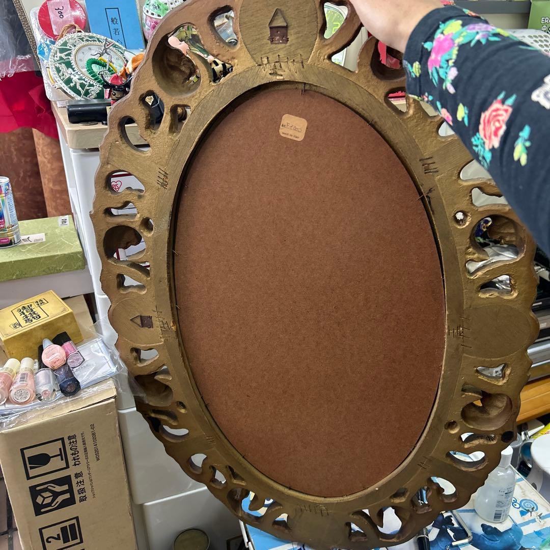 イタリア製　　壁掛け ウォールミラー アンティーク 鏡 飾りミラー 木製