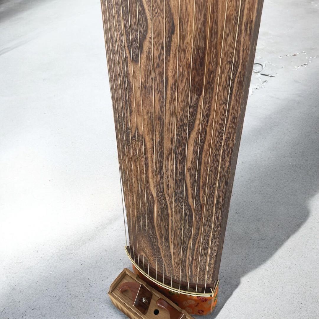 琴　筝 13弦　オレンジ飾り　鶴の絵　猫足　ヴィンテージ　木製