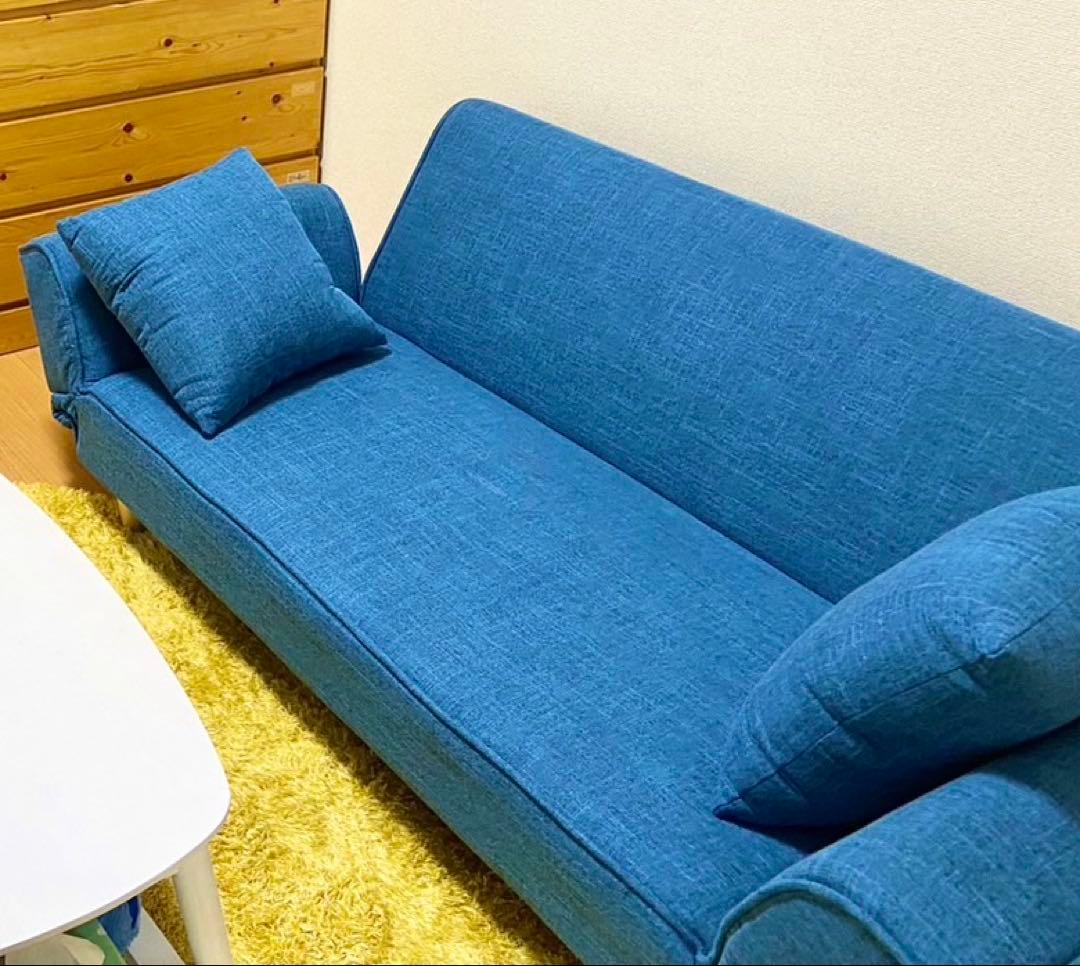 ソファ 三人掛け 青