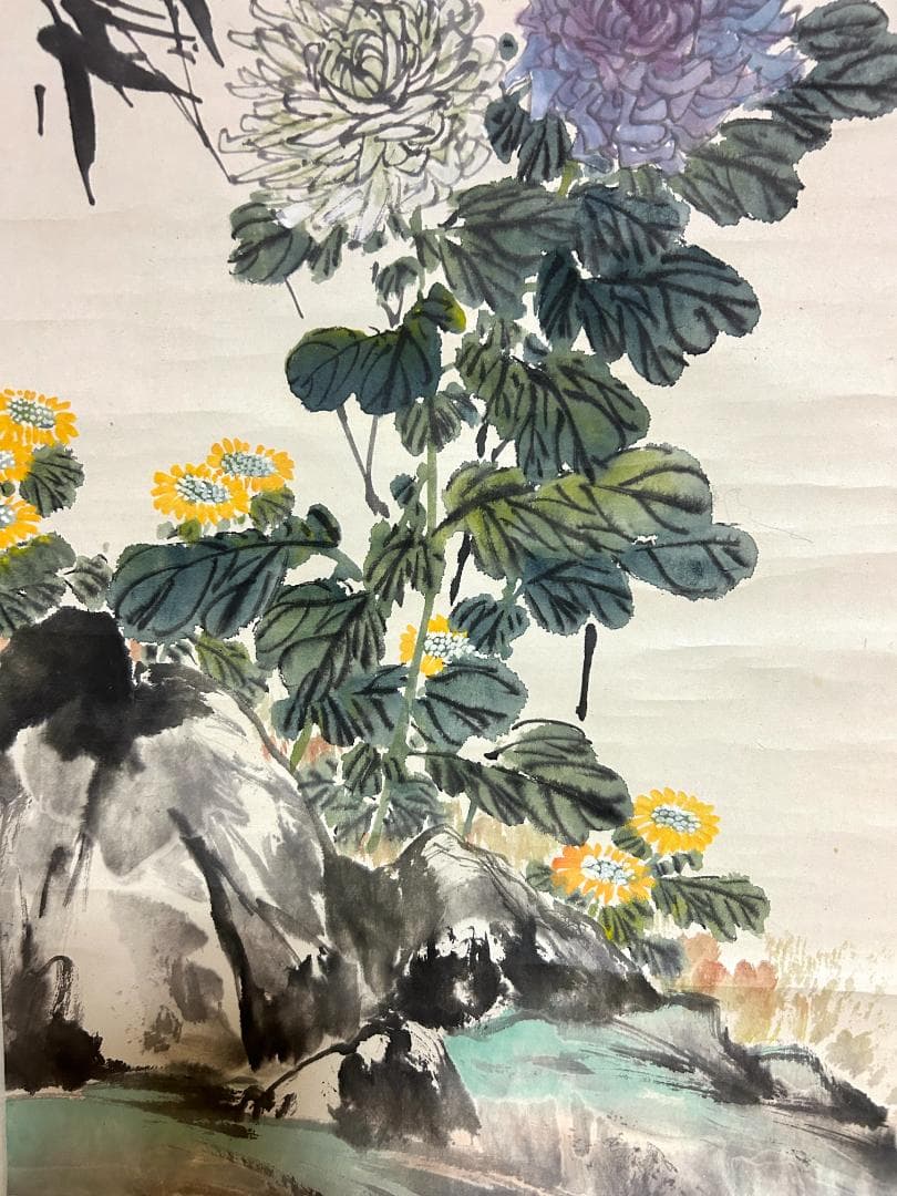 痩石 掛け軸 中国書画　花鳥　西園　秋　時代物　清