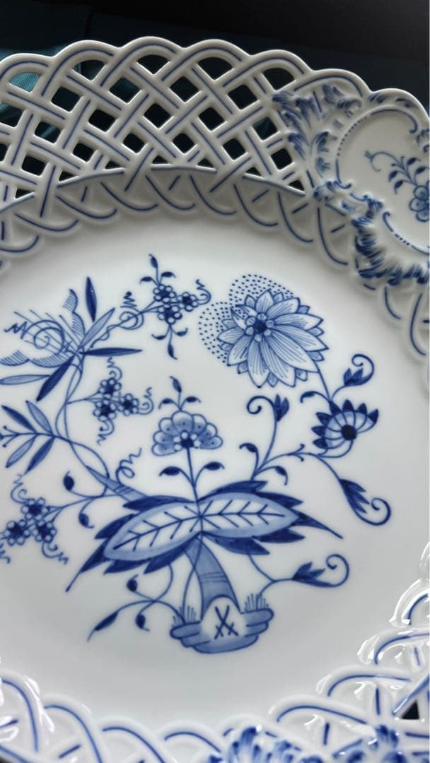 お値下げしました ◆新品未使用マイセン ブルーオニオン メッシュプレート 大皿