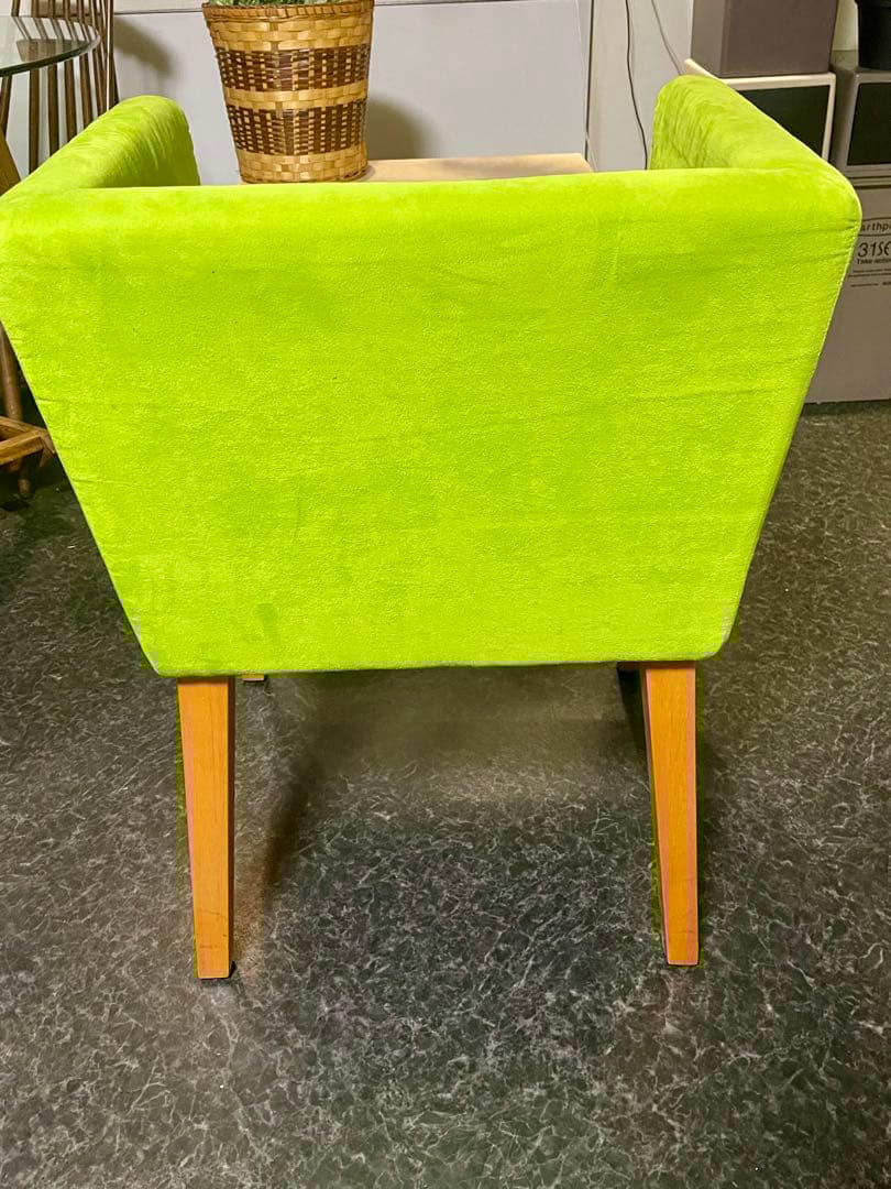③グリーン ソファー 椅子 1人がけ スウェード生地　オシャレ