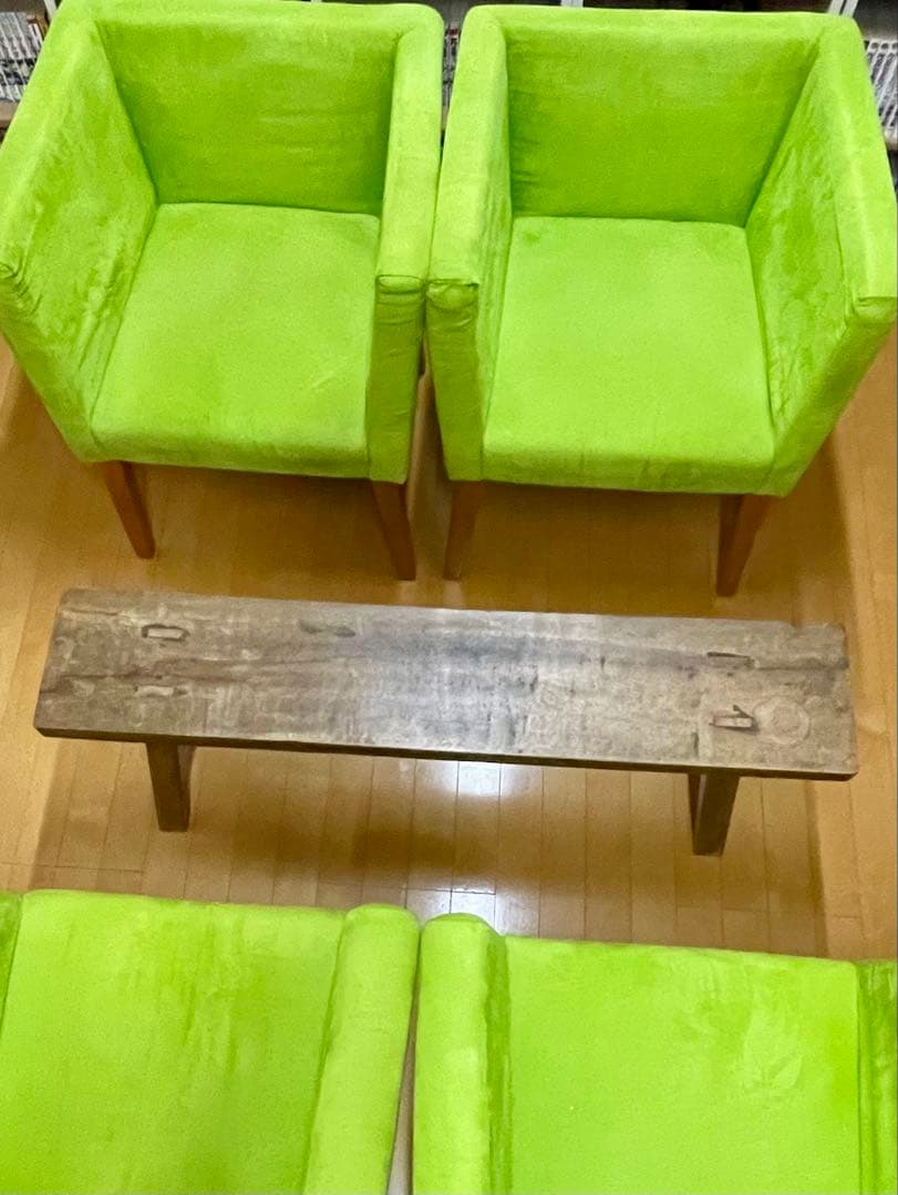 ③グリーン ソファー 椅子 1人がけ スウェード生地　オシャレ