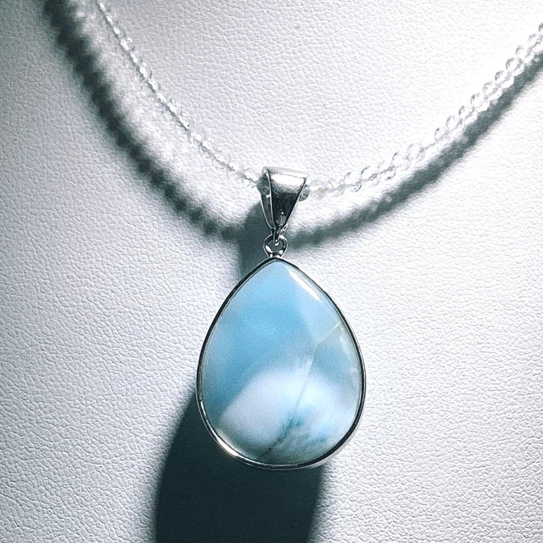 ラリマーペンダント水晶ミラーカットネックレスNO25-1787