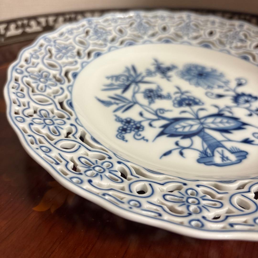 マイセン　ブルーオニオン　透かし皿