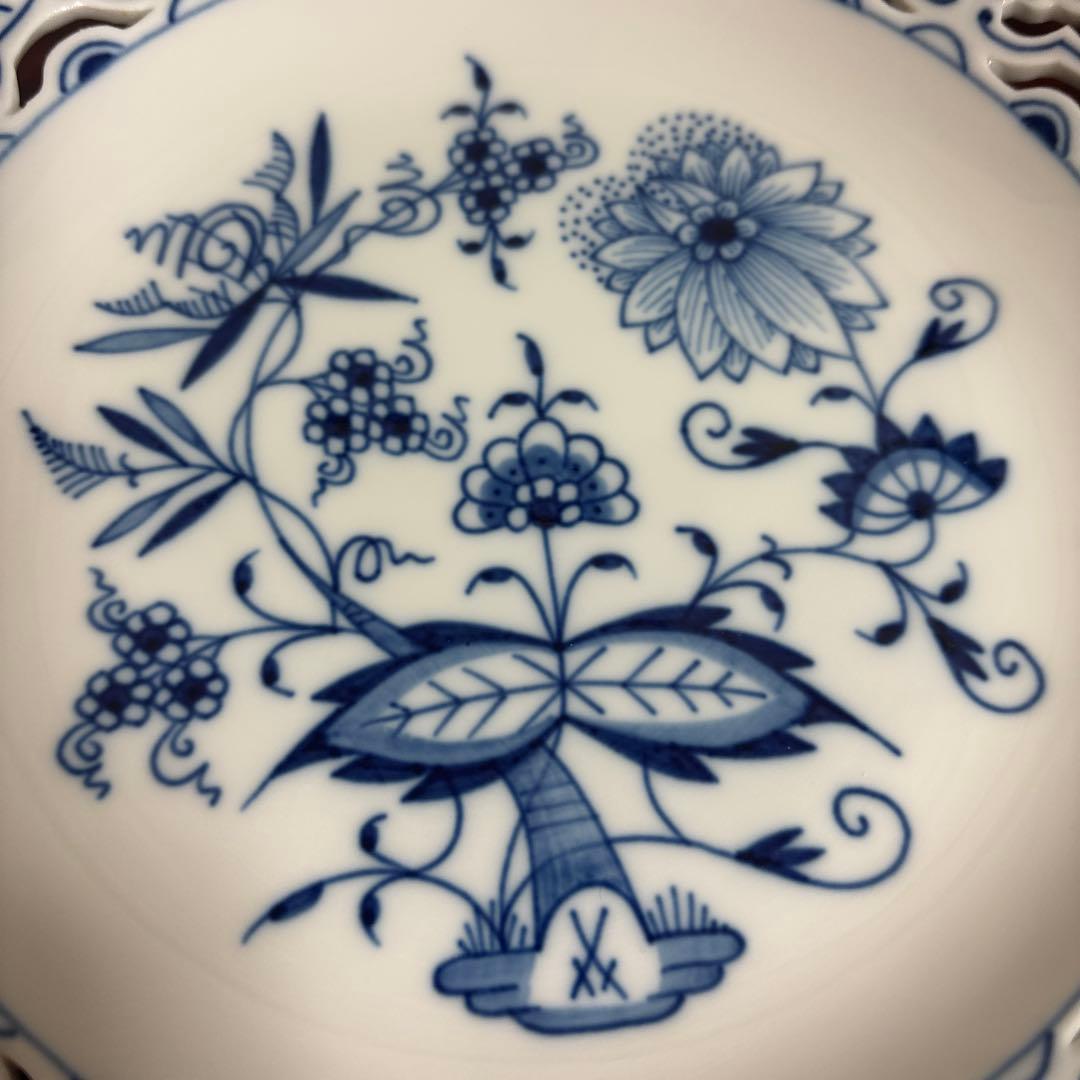 マイセン　ブルーオニオン　透かし皿