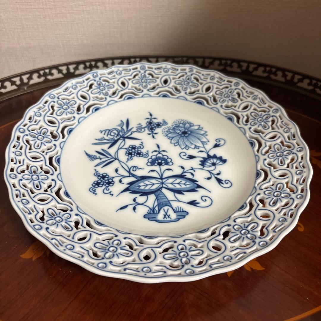 マイセン　ブルーオニオン　透かし皿