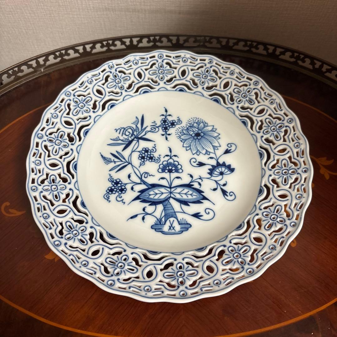 マイセン　ブルーオニオン　透かし皿