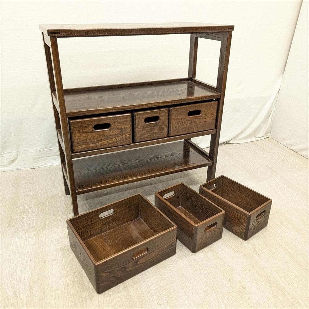 美品　ニレ材　無垢　遊木民　北海道　整理箱　収納棚　オープンラック　キャビネット