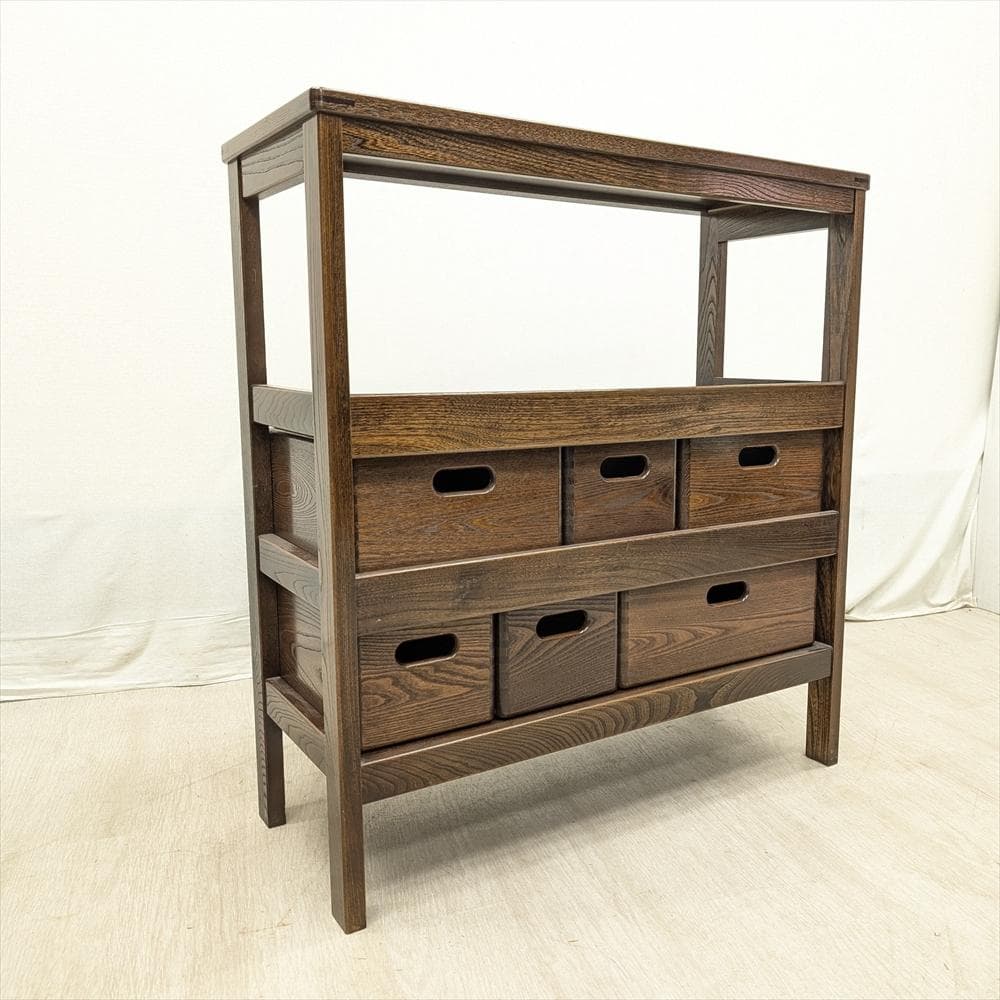 美品　ニレ材　無垢　遊木民　北海道　整理箱　収納棚　オープンラック　キャビネット