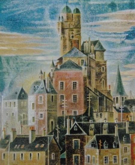 岡鹿之助、【群落】、希少な大判額装用画集より、美品、日本人画家