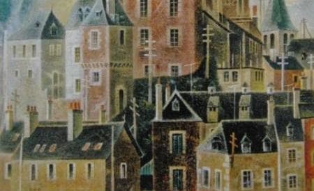 岡鹿之助、【群落】、希少な大判額装用画集より、美品、日本人画家