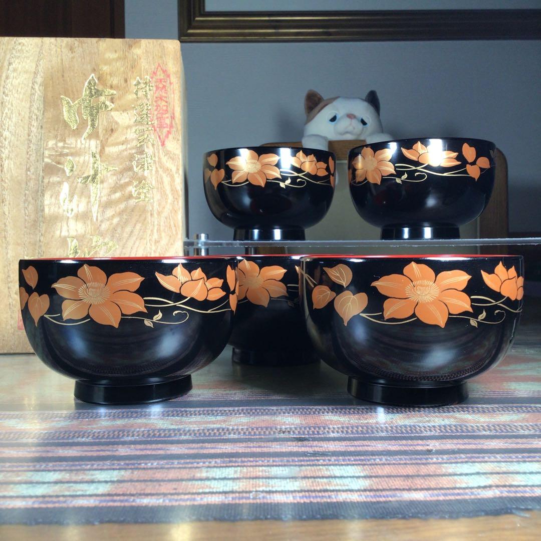 未使用・小痛み』 緑鳳 会津塗 『都型汁椀鉄仙』 お椀 5客 - メルカリ