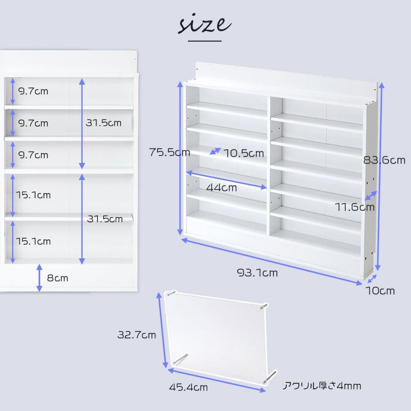 超薄型壁面ラック ダブルタイプ アクリルふた付き 完成品2台セット