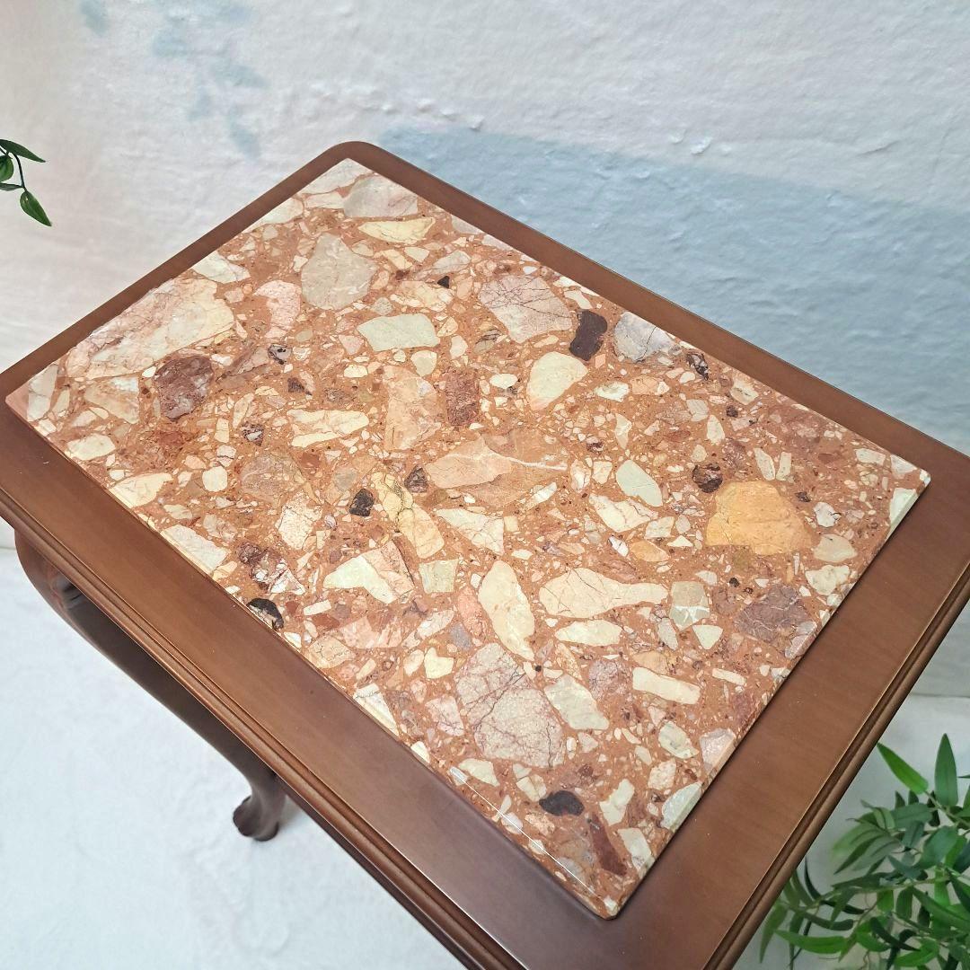 イタリア製 大理石天板 花台 マホガニーフレーム ITALY ロココ調