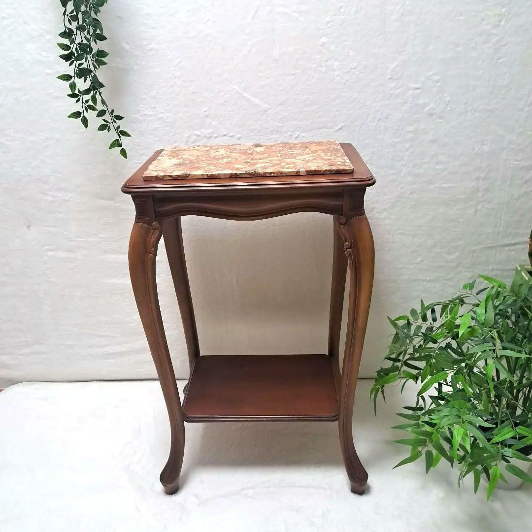 イタリア製 大理石天板 花台 マホガニーフレーム ITALY ロココ調