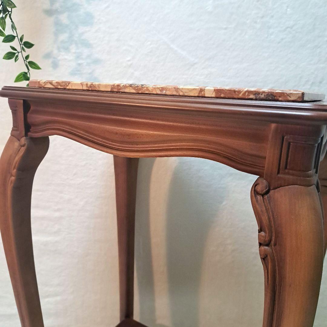 イタリア製 大理石天板 花台 マホガニーフレーム ITALY ロココ調
