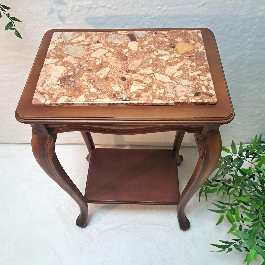 イタリア製 大理石天板 花台 マホガニーフレーム ITALY ロココ調