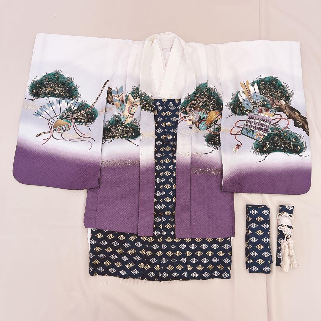 七五三5歳男の子　羽織袴セット　袴3種類付き　白