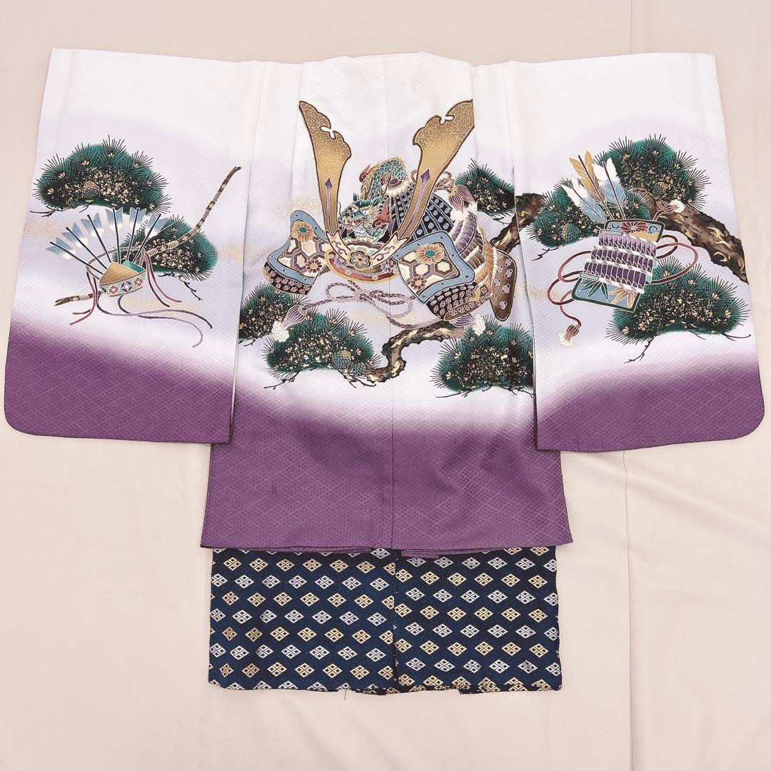 七五三5歳男の子　羽織袴セット　袴3種類付き　白