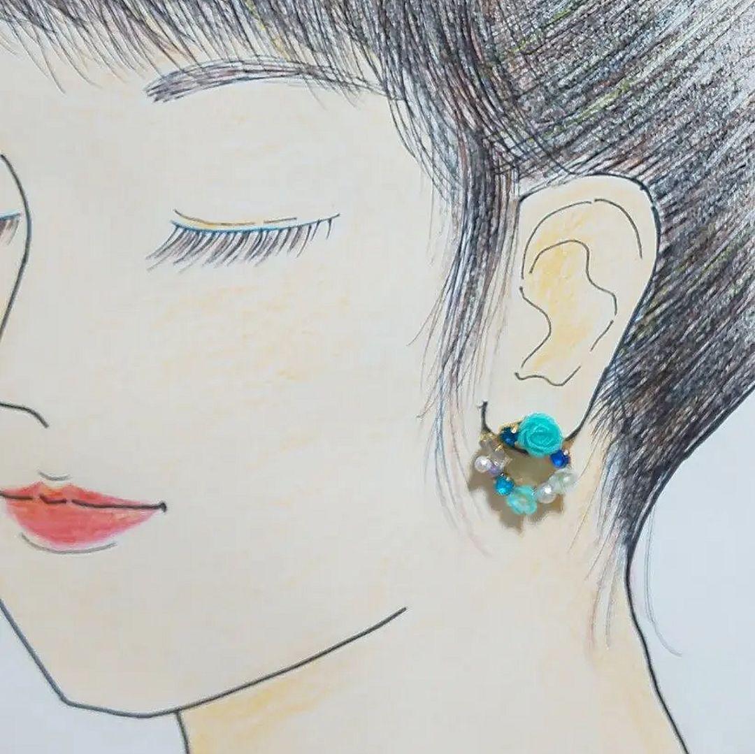 【609】薔薇のピアス／樹脂粘土