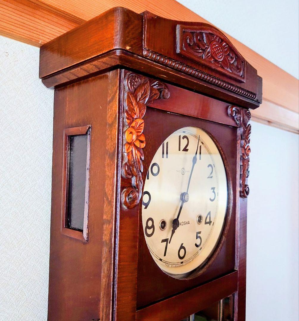 〈完動・美品〉精工舎　ステンドグラス調　スリゲル宮型ゼンマイ振り子時計