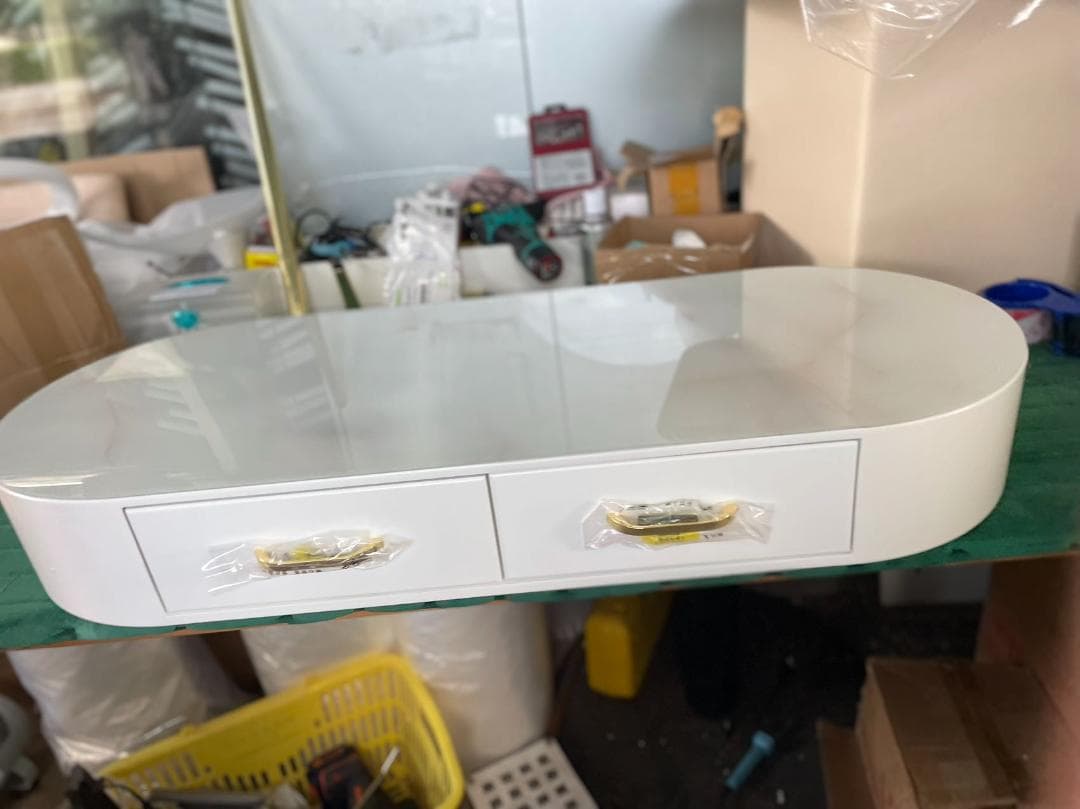 【掘り出し物】ホワイト大理石天板金属脚訳あり化粧台デスクのみ201-100-35