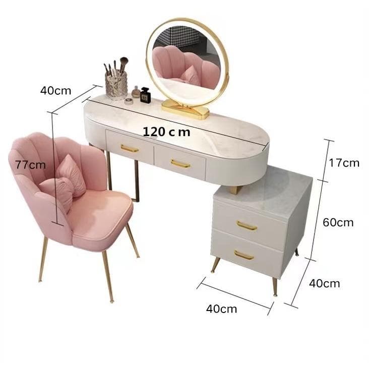 【掘り出し物】ホワイト大理石天板金属脚訳あり化粧台デスクのみ201-100-35