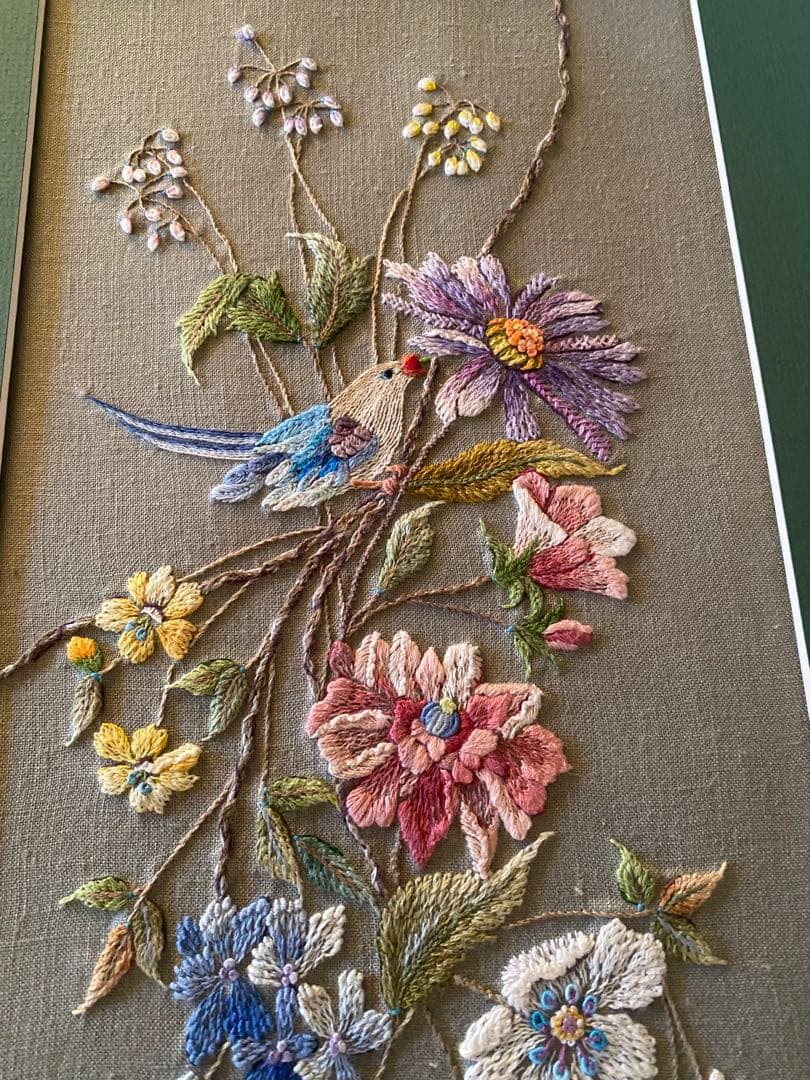 未使用【戸塚刺繍】額 91.5cm×32cm 花と鳥