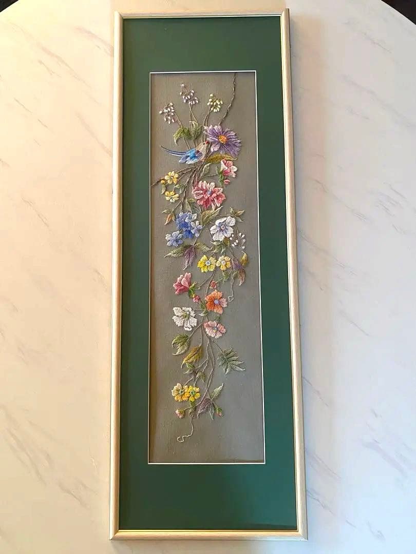 未使用【戸塚刺繍】額 91.5cm×32cm 花と鳥