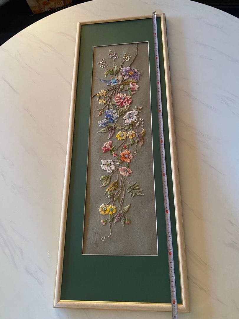 未使用【戸塚刺繍】額 91.5cm×32cm 花と鳥