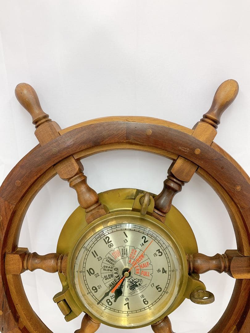 2SAM28 舵 掛け時計 アンティーク 舵輪デザイン 置時計 木製 真鍮